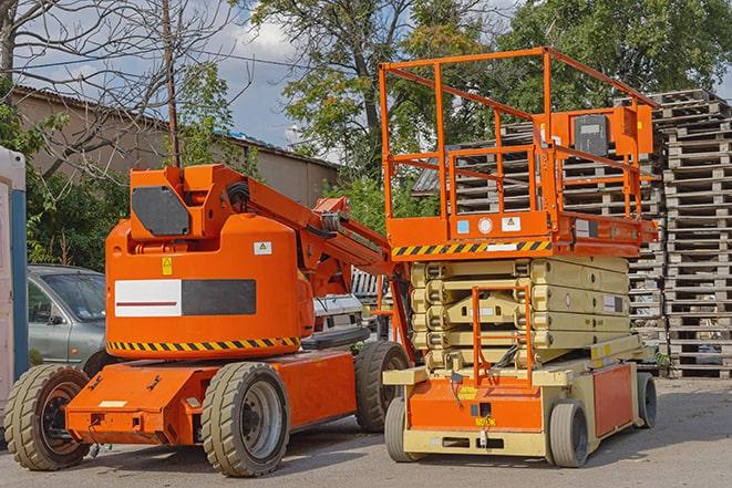 forklift vehicle navigating through a warehouse in Mertzon